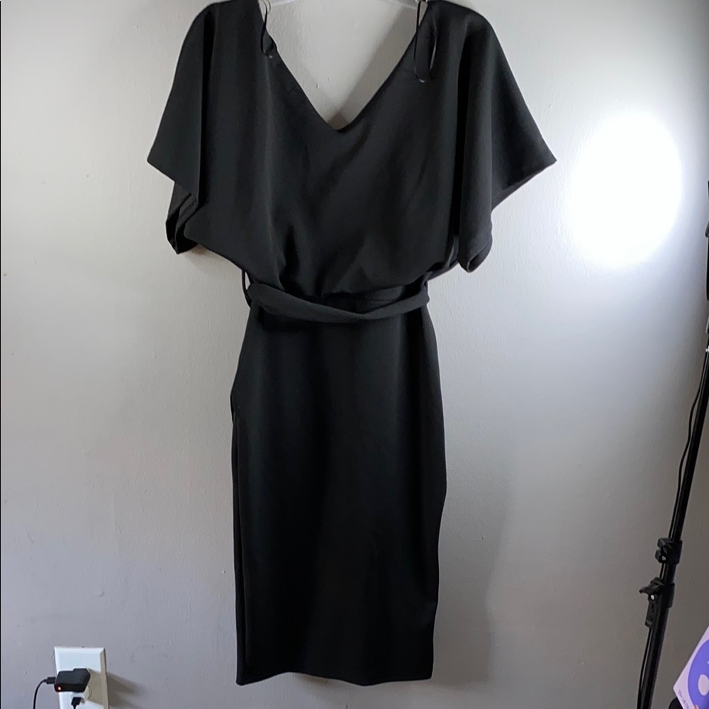 Boohoo Black Asymmetrical Sheath Dress V-Neck Dolman Sleeve - Picture 8 of 13